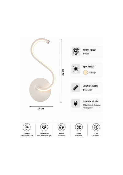 AvizeGO Simon Modern Led Duvar Apliği Günışığı Beyaz