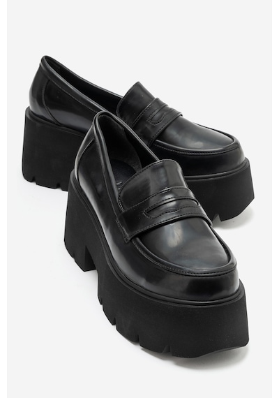 Luvi Shoes Santıa Siyah Mat Rugan Kadın Kalın Tabanlı Loafer Ayakkabı