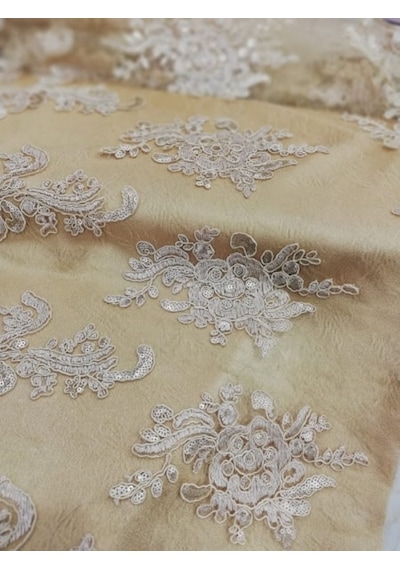 Pul Payetli Dantel Güpür Cordone Abiye Elbise Bluzluk Kumaş Gold