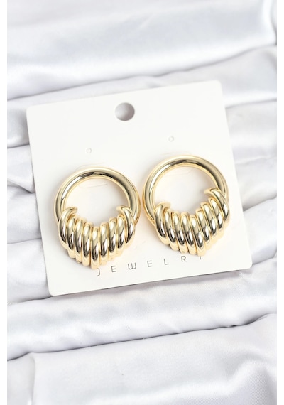 Mey İthalat Pirinç Gold Renk Halka Sarmal Model Vintage Kadın Küpe çok renkli