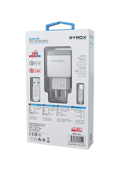 Syrox Q30 Microusb Girişli 3.0 Amper 18W Hızlı Şarj Aleti (307252053) Syrox Q30 Microusb Girişli 3.0 Amper 18W Hızlı Şarj Aleti (307252053)