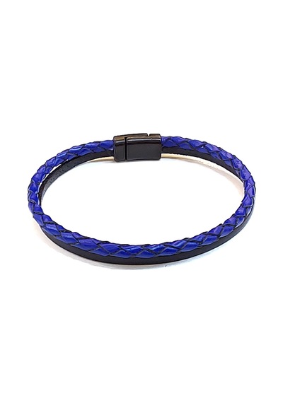 Navy Pure Braid Lacivert Örgü Detaylı Siyah Erkek Deri Bileklik-1407 Antrasit