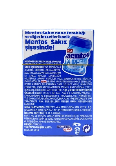 Mentos Pure Fresh Nane Aromalı Şekersiz Tatlandırıcılı Draje Sakız 22 G 2 Adet