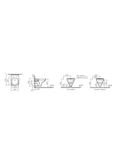 VitrA S20 Kanalsız Asma Klozet Ve VitrA Gömme Rezervuar Tam Set 800-2027 Beyaz