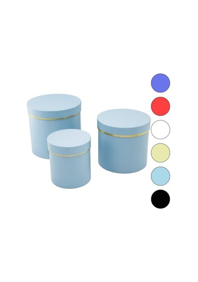 3pcs Yuvarlak Mat Renkli - Düz Renk Karton Hediye Kutusu 18-16-12cm