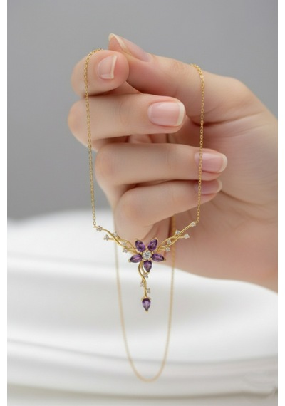 Çekirdekjewelry 925 Ayar Gümüş Mortaşli Taşlı Sarmaşık Kolye Sarı