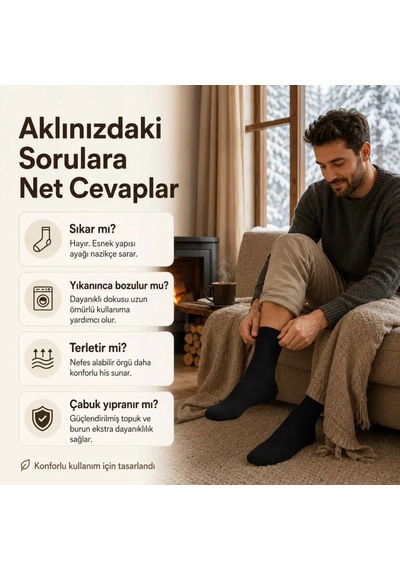 Çorap Giyim Erkek Siyah 6 Lı Kışlık Uzun Termal Havlu Çorap Dikişsiz, Esnek, Sıcak Tutan, Güçlendirilmiş Topuk Ve Burun