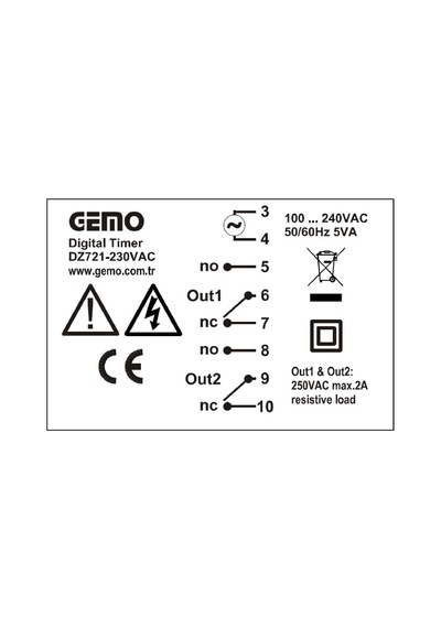 Gemo Dz721-230vac ,72x72mm 110v..220vac Kontak-2a1k Zaman Röle