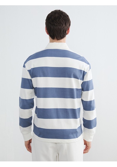 Lcw Vision Mavi Polo Yaka Çizgili Erkek Sweatshirt