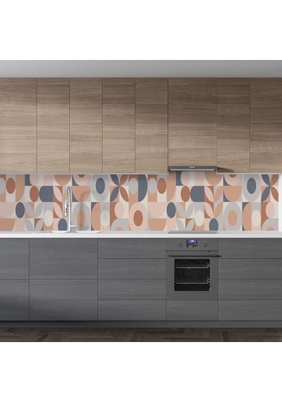 Mutfak Tezgah Arası Folyo Fayans Kaplama Folyosu Kahve Geometrik Mozaik 60x400 Cm Diğer