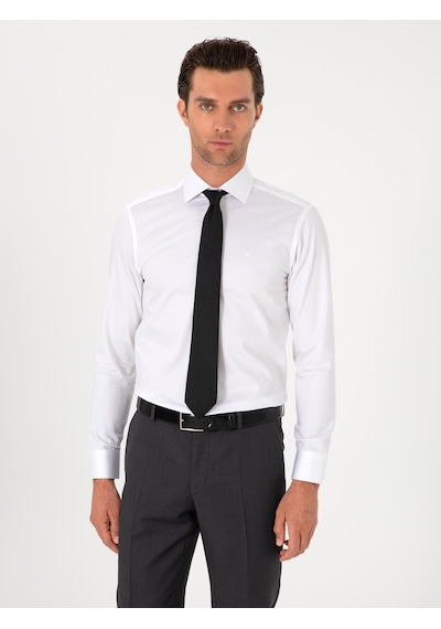 Cacharel Beyaz Slim Fit Pamuklu Yarım İtalyan Yaka Basic Gömlek