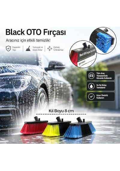 Günsan Black Standart Oto Yıkama Fırçası 8 Sıra - 8 Cm Kıl Boyu, Kutulu- 12'li Paket