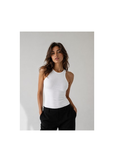 Parshey Kadın Slim Fit Halter Yaka Kolsuz Basic Atlet Body Beyaz