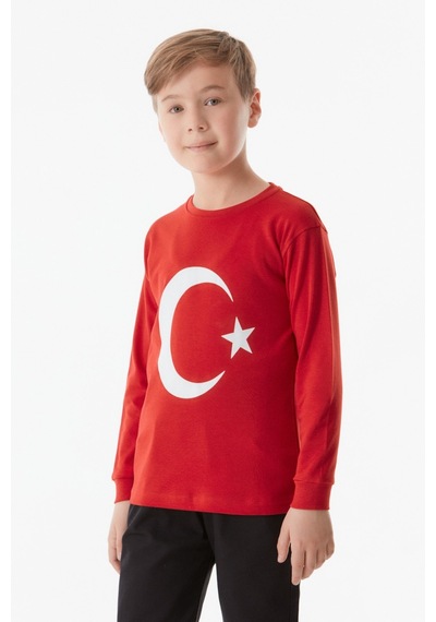 Fullamoda Türk Bayrağı Baskılı Çocuk Sweatshirt - Kırmızı 24MCCK1749207175 Kırmızı