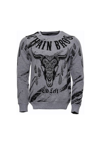 Gri Taşlı Baskılı Desenli Sweatshirt - Wessi Siyah