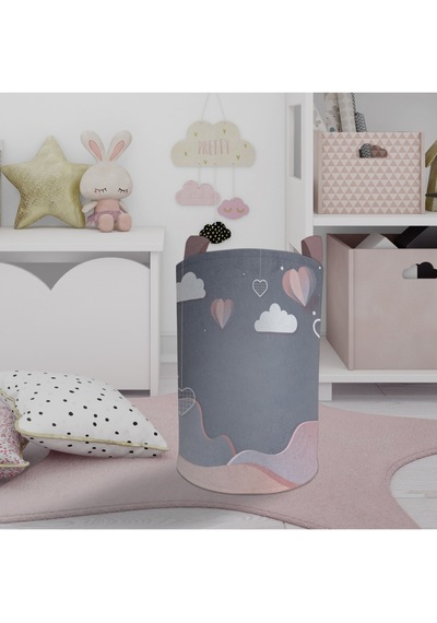 Mekta Home Bebek Ve Çocuk Odası Kalp Ve Bulut Balon Desenli Oyuncak Sepeti Renkli Çok Renkli
