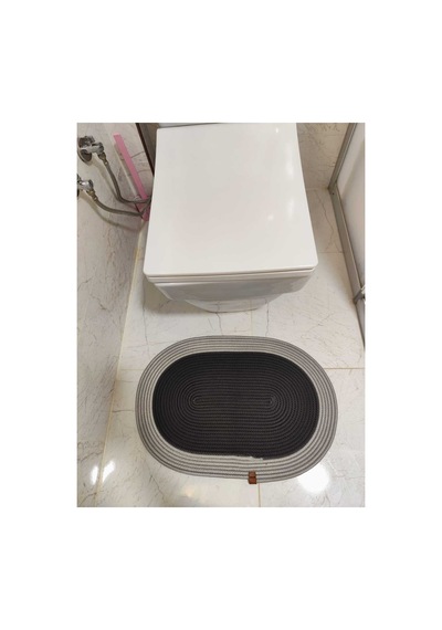 Jüt Hasır Tek Li,banyo Paspası,bohem Tarzı Banyo Takımı, Paspas/40x60 Siyah Gri Siyah Gri