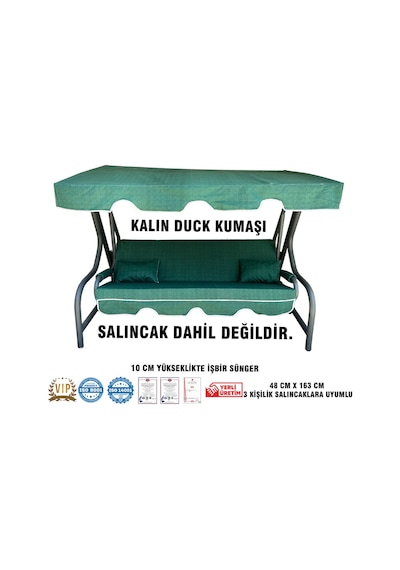 Lüks Duck Vip Salıncak Minder Seti 3 Kişilik 10 Cm Süngerli Tenteli-yeşil-salıncak Minderi Yeşil