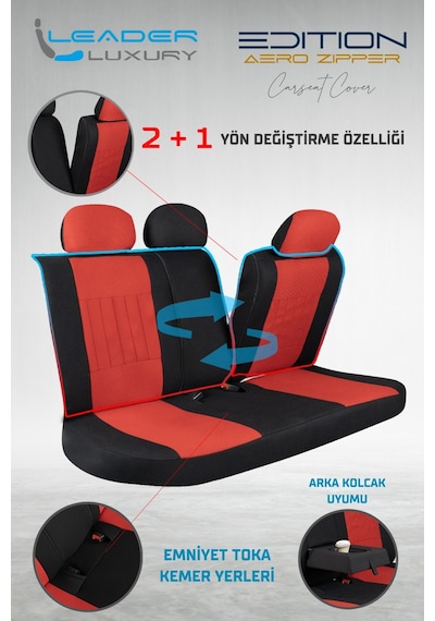 Renault 11 Flash Uyumlu Lüx Deri Detaylı Tay Tüyü Oto Koltuk Kılıfı Ön Arka Takım Edition Serisi Kırmızı