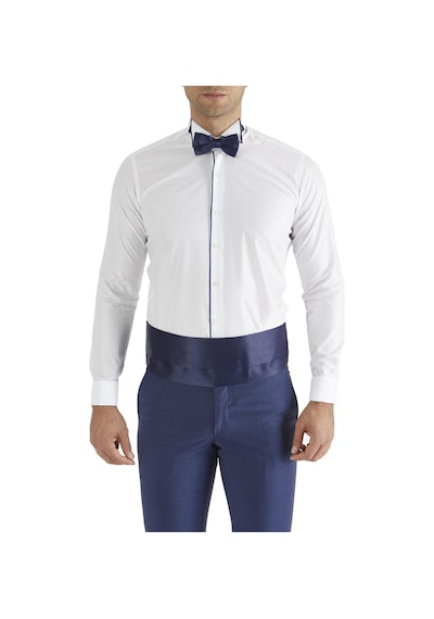 Efor Slim Fit Duble Manşet Biyeli Beyaz Lacivert Damatlık Smokin Gömlek Gk 182 Beyaz