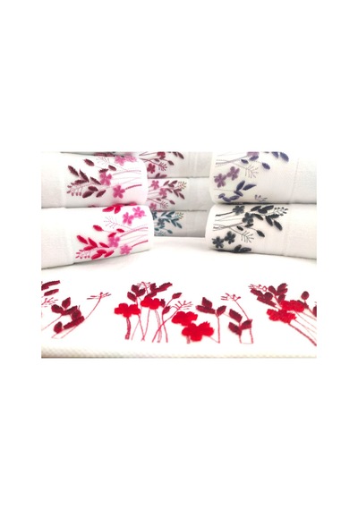 6.lı Set Annem 50x90 Cm. Özel Tafting Nakışlı Kadife Doku Çeyizlik Lüks Havlu Seti Beyaz Beyazdal Beyaz