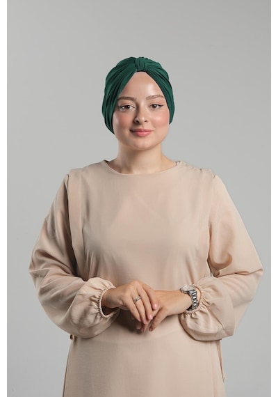 Hürrem Bone Zümrüt Pratik Hazır Geçmeli Tesettür Bone Sandy Pileli Salaş 2121 37 Zümrüt
