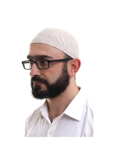 Krem Kışlık Çapraz Desenli Dokuma Takke