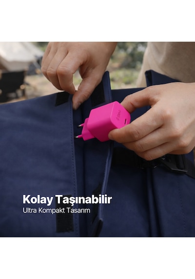 Ttec Smartcharger Gan 45W Avs PD Seyahat Hızlı Şarj Aleti + USB-C - USB-C 3A 120 CM Kablo Neon Pembe