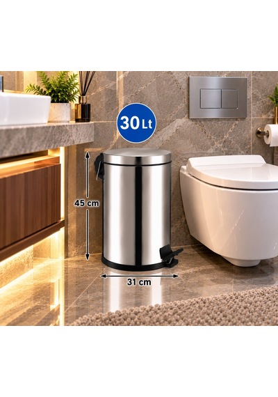 Pedallı Çöp Kovası 30 Lt Paslanmaz Acar 13239 Açık Gri