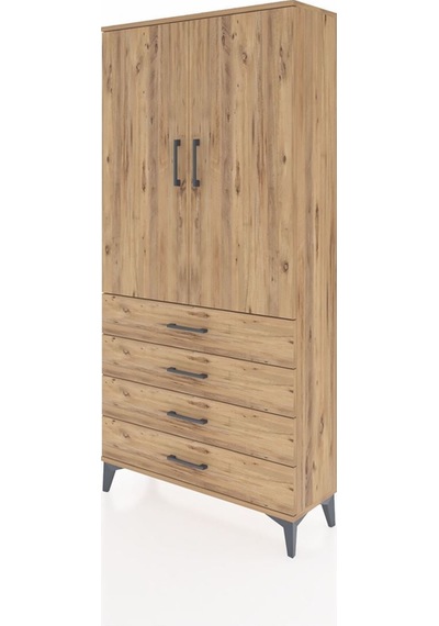 Arges Dolap 3 Raflı 4 Çekmeceli 2 Kapaklı 88x30x182 Çam-çam Atlas Çam
