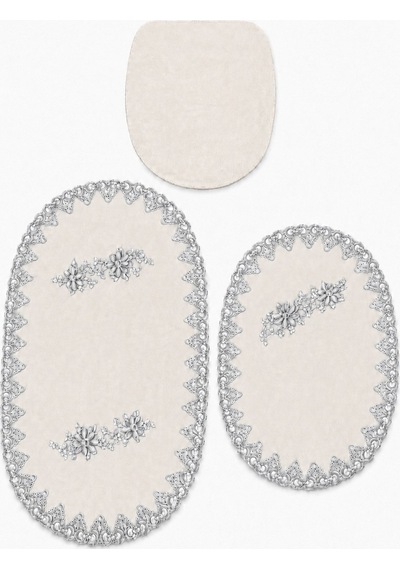 3lü Set Gümüş Fransız Dantelli Lüks Banyo Paspası Kaymaz Tabanlı Çeyizlik Hediyelik Banyo Paspas Set Mürdüm