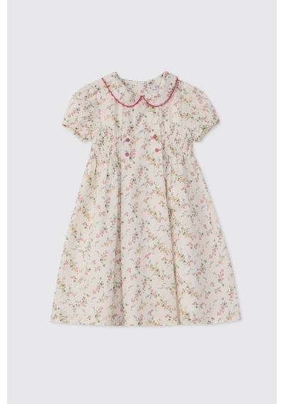 Panço Liberty Kumaş Çiçek Desenli Kız Bebek Elbise Krem 5611GB26006
