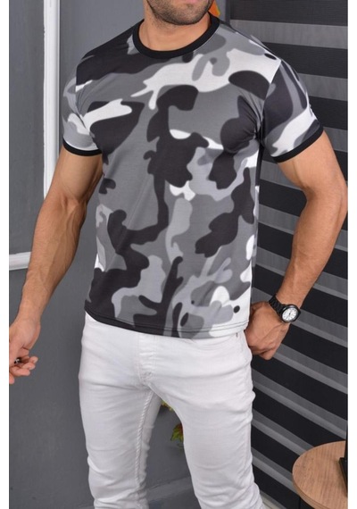 Mcz Giyim Gri Renk Bisiklet Yaka Slim Fit Erkek T-shirt 111byaka
