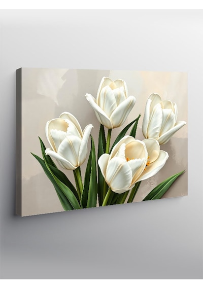 Kanvas Tablo Beyaz Zarif Laleler 70cmx100cm