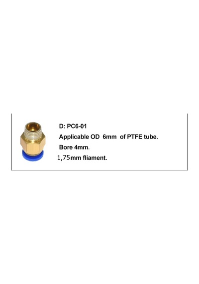 3D Yazıcı Pnömatik Konnektör Pc6-01 Fla 1.75Mm X 1 Adet