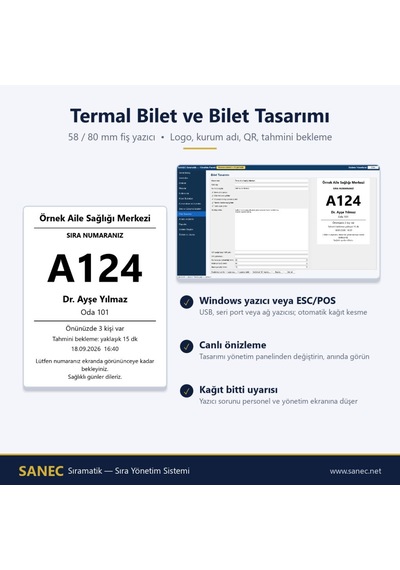 Sanec Sıramatik 19" Hdmı Monitörlü Sıra Çağrı Sistemi