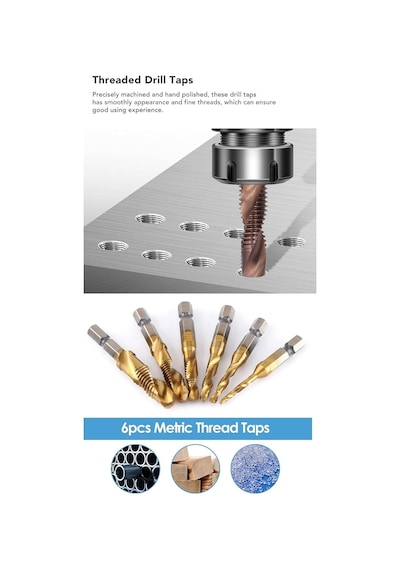 Klavuz Seti 1/4 Bıts Kendinden Matkap Uçlu M3 M4 M5 M6 M8 M10 Titanyum Ahşap Metal Matkap Uçlu