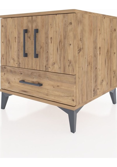 Kronos Komodin 2 Raflı Tek Çekmeceli 2 Kapaklı 60x59x64 Çam-çam Atlas Çam