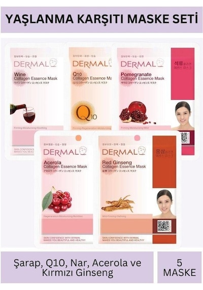 Dermal Şarap Q10 Nar Acerola Ve Kırmızı Ginseng Özlü Maske Seti 23gr X 5adet