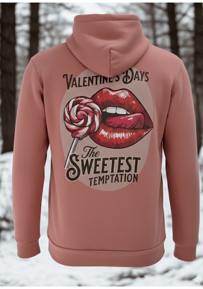 Feydi Unisex İçi Polarlı Kapüşonlu Sweatshirt Öpücük Baskılı Gülkurusu