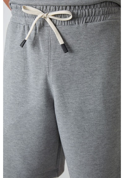 Tommy Life Gri Melanj Pamuklu Kalın Yumuşak Dokulu Oversize Fit Basic Erkek Şort Takım - 85249 GRİ MELANJ