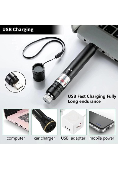 Fithome 100mw Desen Başlıklı Usb Şarjlı Yeşil Lazer Pointer