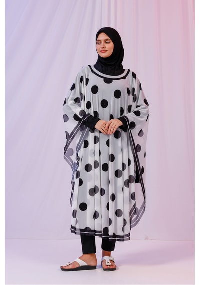 Tarzını Seç Kimono Pareo - Tesettür Pareo - Puantiyeli Beyaz 240x135 Cm Çok Renkli