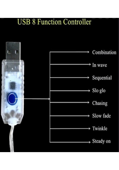 Ev Balkon Ve Parti İçin 10 Metre Renkli Kumandalı Usb Peri Led 8 Modlu Animasyonlu Yılbaşı Süsü Işık Renkli
