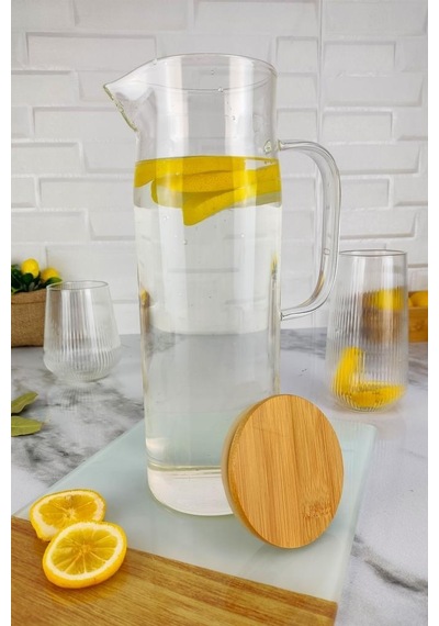Digithome Bambu Kapaklı Buzdolabı Kapak Rafı Uyumlu Borosilikat Cam Sürahi 1,5 Lt 097kx90086