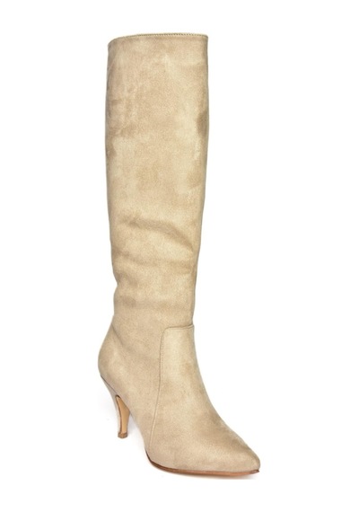 Fox Shoes R372453002 Ten Süet İnce Topuklu Kadın Çizme Ten Rengi