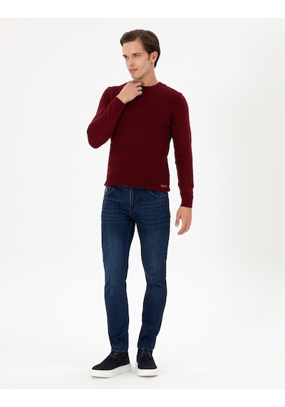 U.S. Polo Assn. Erkek Slim Fit Bisiklet Yaka Bordo Kazak 50297064-VR014