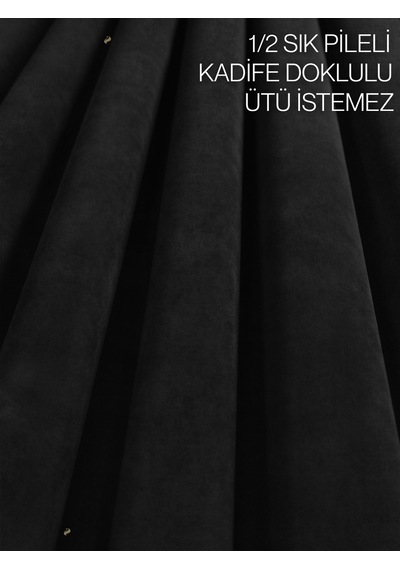 Br Demor Home 1/2 Sık Pile Panter Siyahı Kadife Dokulu Fon Perde Ütü İstemez En Çok Satılan