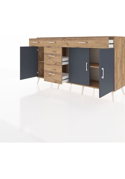 Kronos Konsol 2 Raflı 5 Çekmeceli 3 Kapaklı 176x59x99 Çam-antrasit/çam Antrasıt/atlas Çam - Atlas Çam
