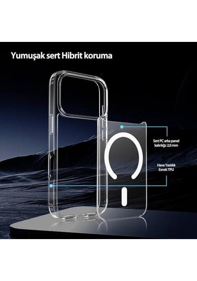 Kablosuz Şarj Uyumlu Air Hybrid Şeffaf Kılıf, Darbe Emici Tpu + Pc Şeffaf Kılıf İphone 17 Pro Max Diğer